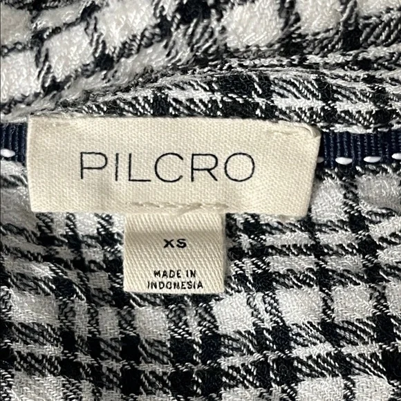 Anthropologie Pilcro The Keaton Ruched Collared Blouse Top Black White Size XS - Picture 7 of 8